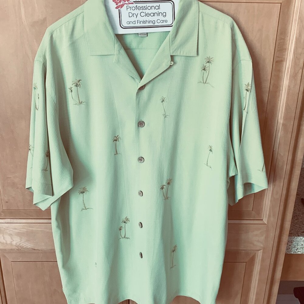SILK KAHALA  Embroidered Palm Trees Camp Shirt XL